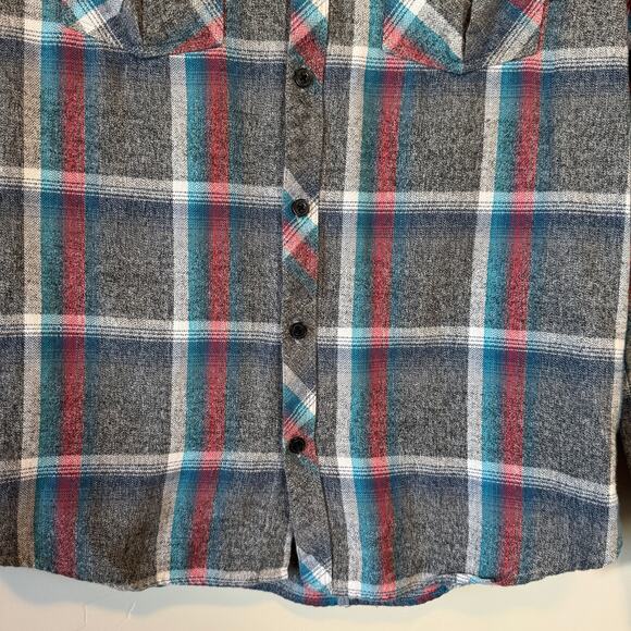 O'Neill Men's M Plaid Flannel Button Up Shirt Gray Blue Red Surf Skate Gorpcore - Picture 4 of 11